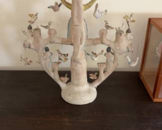 Mexican Tree of Life Folk Art Pottery Candelabra