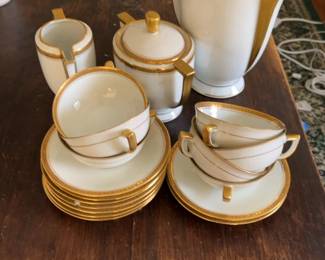 Vintage Limoges Porcelain Tea and Coffee Set with Gold Trim