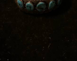 Vintage Native American Style Sterling Silver and Turquoise Cuff Bracelet by Navajo silversmith Sadie Sam