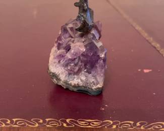 Vintage Silver-Tone Jumping Trout on Amethyst Quartz Cluster Base