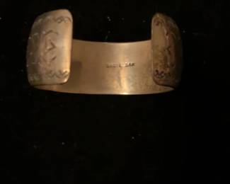 Vintage Native American Style Sterling Silver and Turquoise Cuff Bracelet by Navajo silversmith Sadie Sam