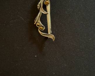 Vintage Sterling Silver and Tigers Eye Art Nouveau Style Brooch