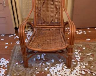 Vintage High Back Wicker and Rattan Armchair