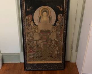 Framed Antique Japanese Buddhist Thangka Painting