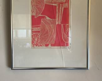 Charlotte Maillard 'Tension' Abstract Red Linocut Print