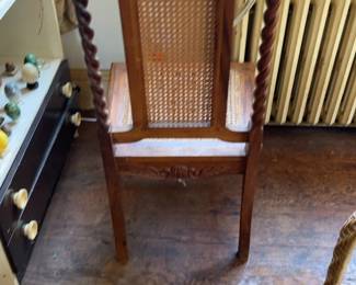 Vintage Hand-Carved Oak Chair with Cane Seat and Back