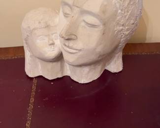 Abstract Mother and Child Plaster Bust Sculpture