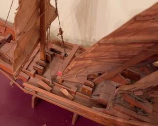 Vintage Handcrafted Wooden Chinese Junk Boat Model