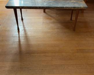 Elegant Rectangular Marble Top Coffee Table with Wood Legs