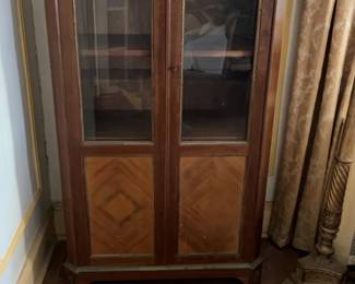 Vintage French Style Wood Display Cabinet with Glass Doors