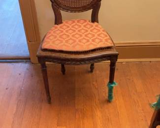 Vintage Louis XVI Style Oval Back Cane Chair with Upholstered Seat