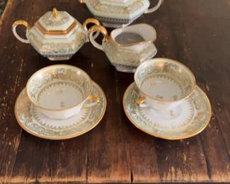 Vintage Mint Green and Gold Filigree Porcelain Tea Set