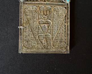 Vintage Sterling Silver Filigree Jewish Mezuzah Case with Turquoise Accents