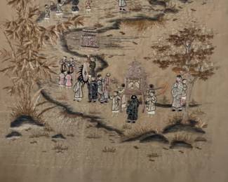 Framed Vintage Chinese Silk Embroidery Procession Art