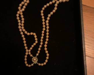 Faux Pearl Opera Length Necklace with Sterling Silver Clasp