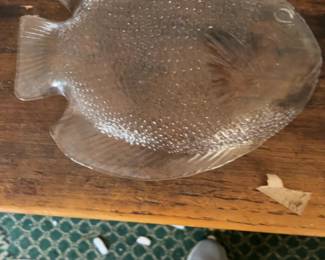 Vintage Textured Clear Glass Fish Shaped Plates - Set of 3