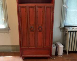 Chinoiserie Faux Bamboo Pagoda Cabinet in Red