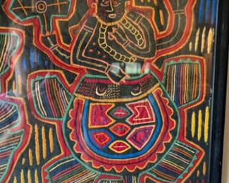 Framed Hand-Stitched Panama Mola Folk Art