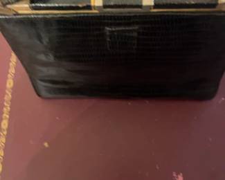 Vintage Brown Lizard Embossed Leather Frame Handbag