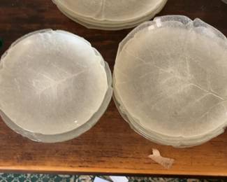 Vintage Arcoroc France Aspen Leaf Textured Glass Appetizer Plates - Set of 4 large and 5 medium & small