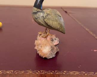 Carved Stone Pelican Figurine on Mineral Base