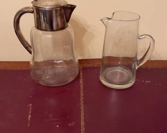 Vintage German Silver Glass Pitcher Set
