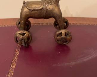 Antique Indian Brass Temple Toy Horse on Wheels