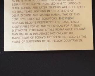Krishna Reddy “The Vision” Bronze Sculpture Signed with Original Paperwork