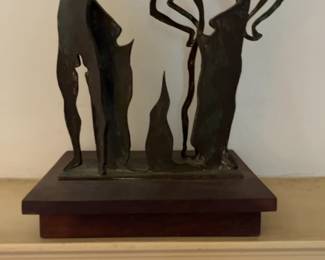 Walter Harvey Moore Jr. Brutalist Figurative Sculpture on Wooden Base