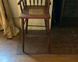 Vintage Pressed Back Spindle Armchair with Cane Seat
