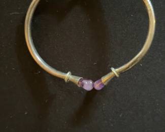 Vintage Sterling Silver Amethyst Bypass Bangle Bracelet
