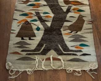 Vintage Handmade Wool Kilim Rug: Tree of Life & Birds 33 x 57