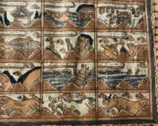 Vintage Hand-Painted Balinese Palintangan Astrology Calendar Tapestry