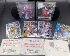 Mixed Sports Card Lot | Cale Makar SP, Seamas Casey UD Canvas Young Guns, NCAA Basketball, NASCAR Autographs