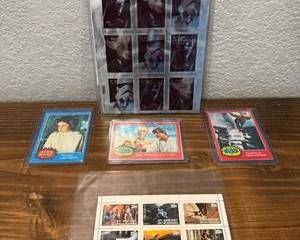 Star Wars Collectibles Lot | Vintage Topps Cards, Princess Leia, C-3PO & Luke, Stamp Sheets