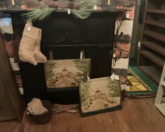 Primitive Country Decor Fireplace Mantel Set