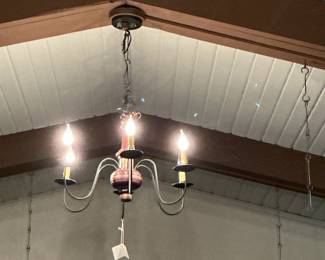 Vintage 3-Light Wood Chandelier with Ribbed Centerpiece