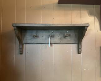 Primitive Wooden Shelf with Peg Hooks