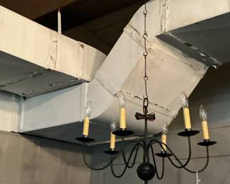 Black Metal 5-Arm Candlestick Chandelier with Bow Detail
