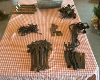 Vintage Wrought Iron Hardware Assortment with Keys and Hinges