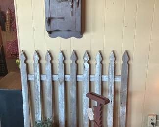 Primitive Wooden Wall Cabinet with Lock and Scalloped Top