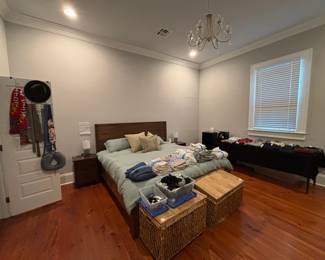 King bed frame, bedding sets and side tables