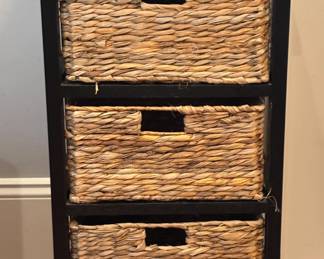 Shelving with 3 woven baskets