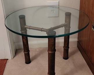 Glass Top Side Table with Bamboo-Style Metal Base