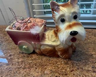 Vintage Royal Copley Scottie Dog Planter Wagon