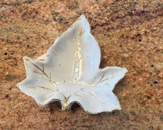Porcelain Leaf Dish with Gilt Trim