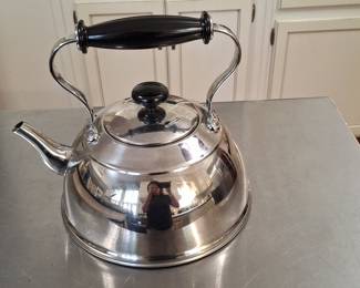 Vintage Copco Stainless Steel Tea Kettle with Black Bakelite Handle