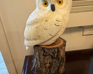 Carved Snowy Owl Sculpture by Doc Holland