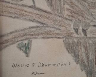 Framed Owl Drawing by Nellie R. Davenport