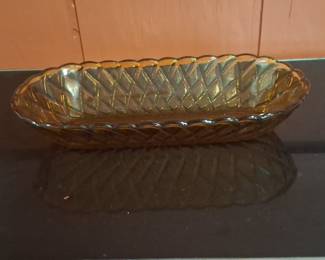 Amber Indiana Glass Pretzel Pattern Relish Dish